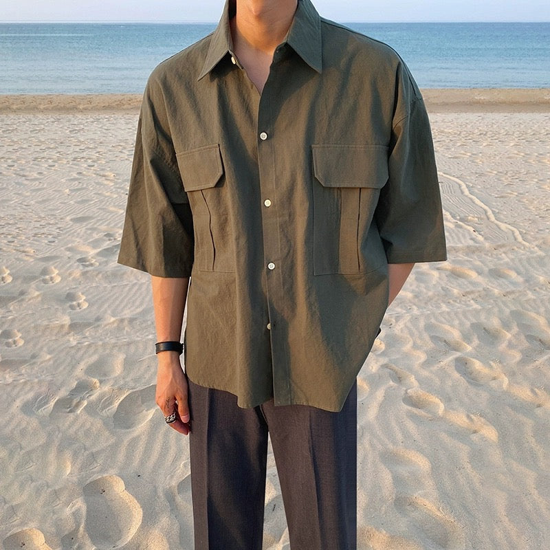 Double Pattern Pocket Short-Sleeve Shirt