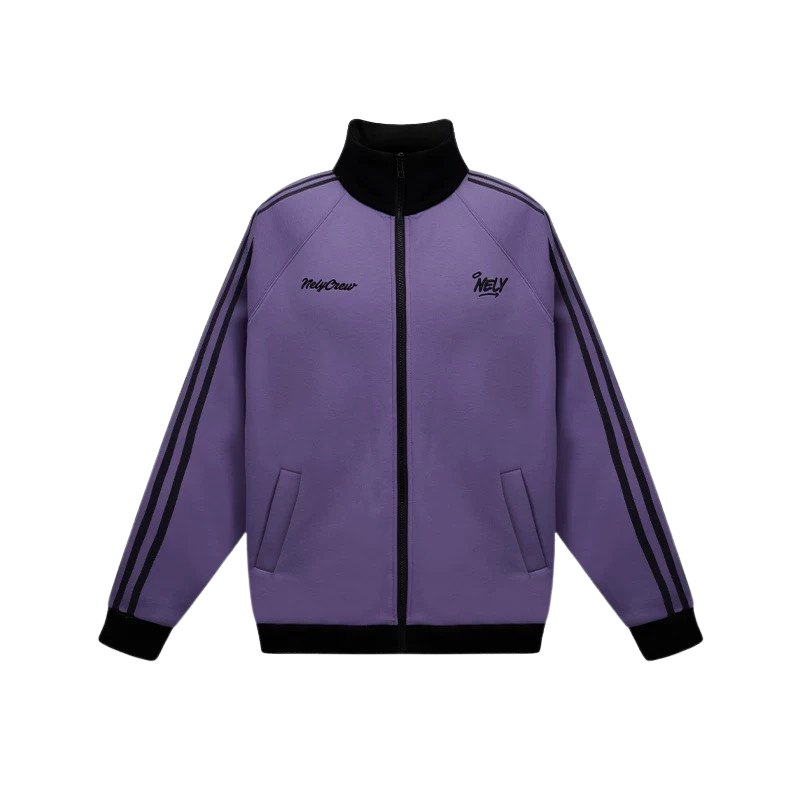 Stitched Striped Stand Up Collar Casual Zipper Jacket