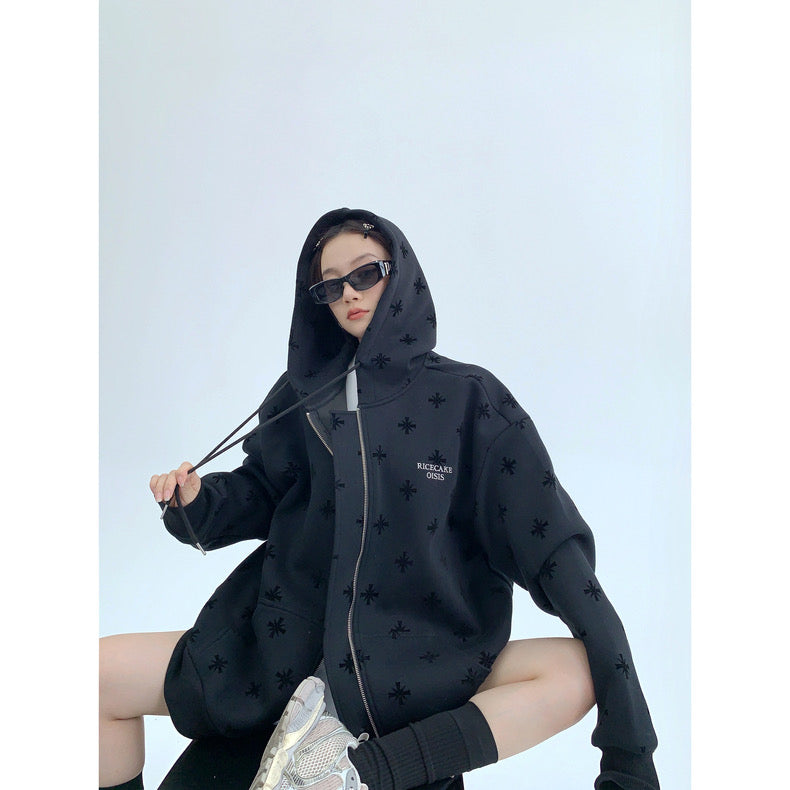 Highend niche thickened zipper jacket loose hoodie