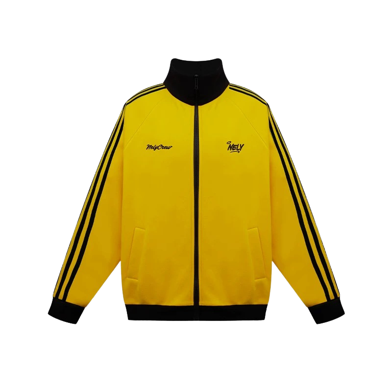 Stitched Striped Stand Up Collar Casual Zipper Jacket