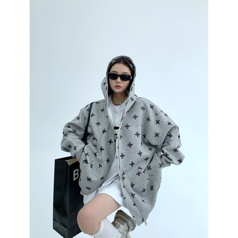 Highend niche thickened zipper jacket loose hoodie