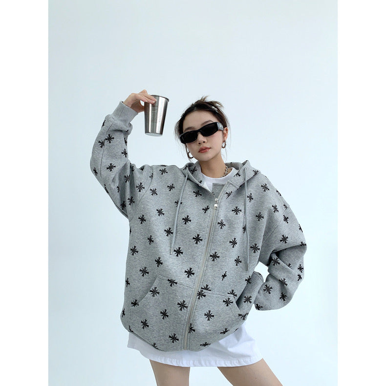 Highend niche thickened zipper jacket loose hoodie