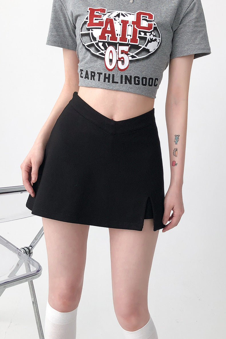 Black V-waist Mini Skirt