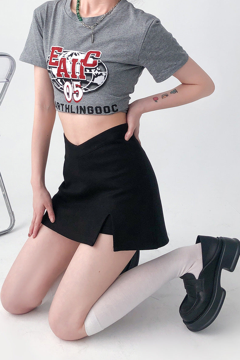 Black V-waist Mini Skirt