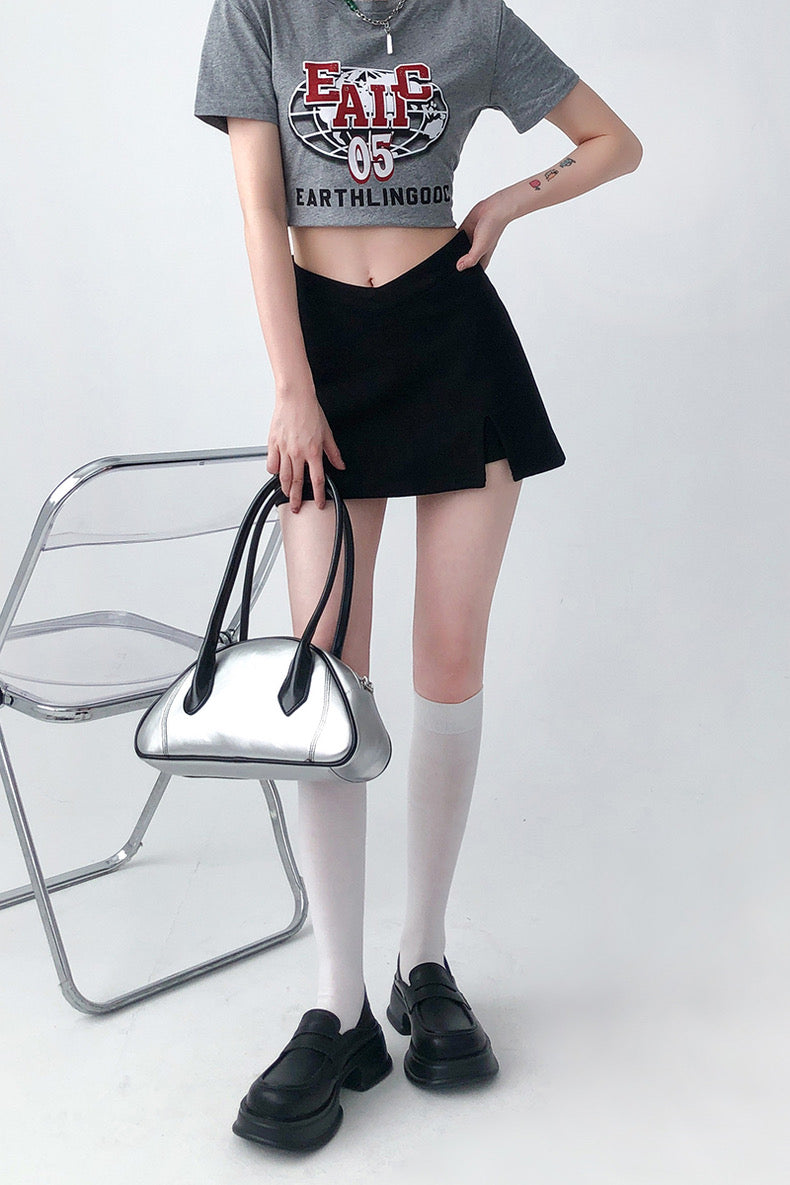 Black V-waist Mini Skirt