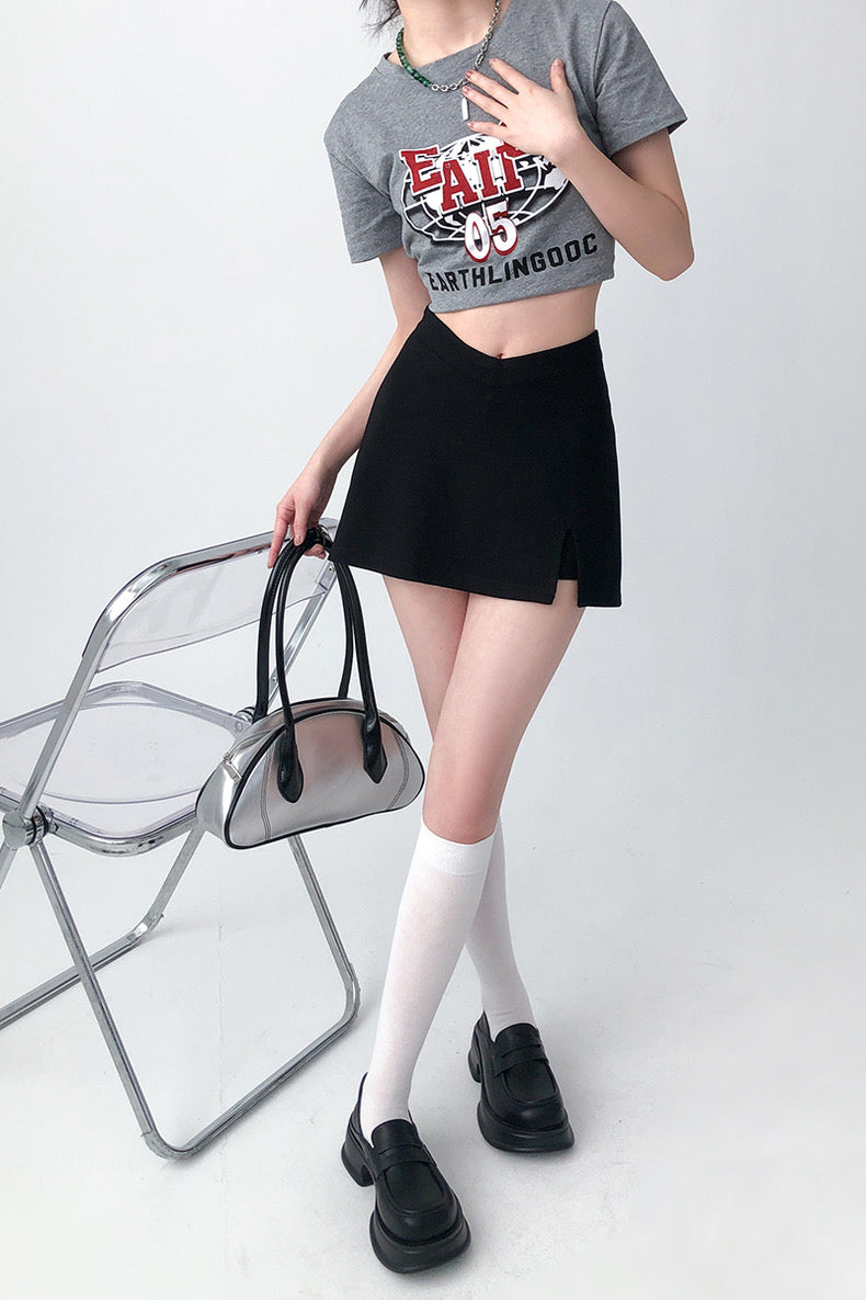 Black V-waist Mini Skirt