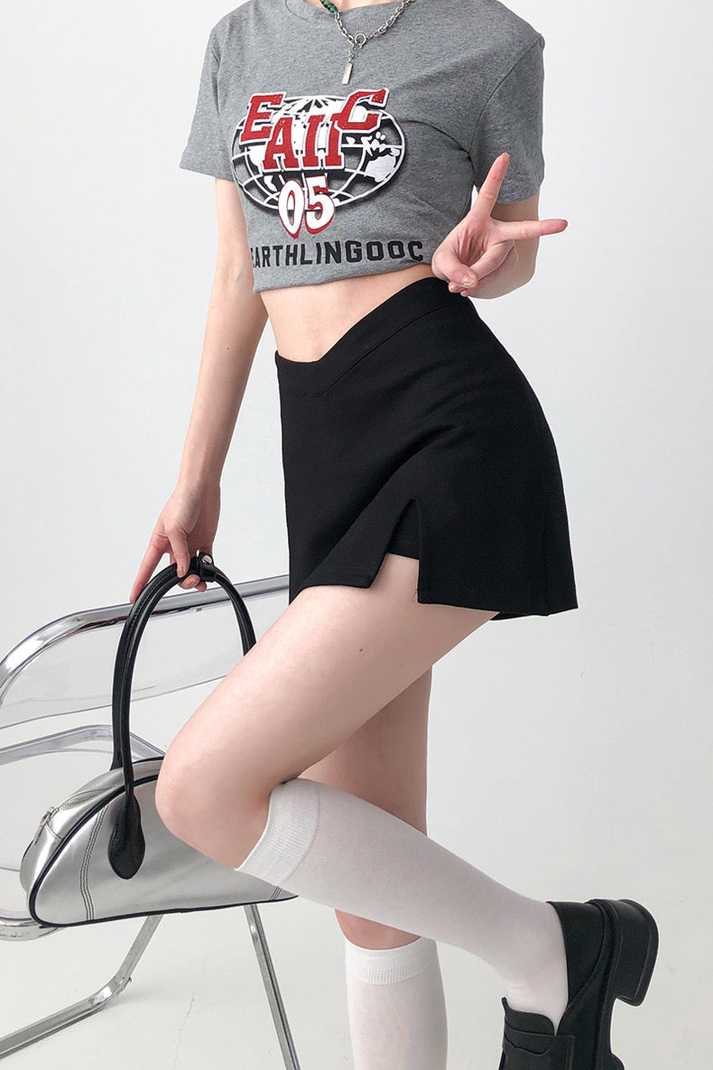 Black V-waist Mini Skirt
