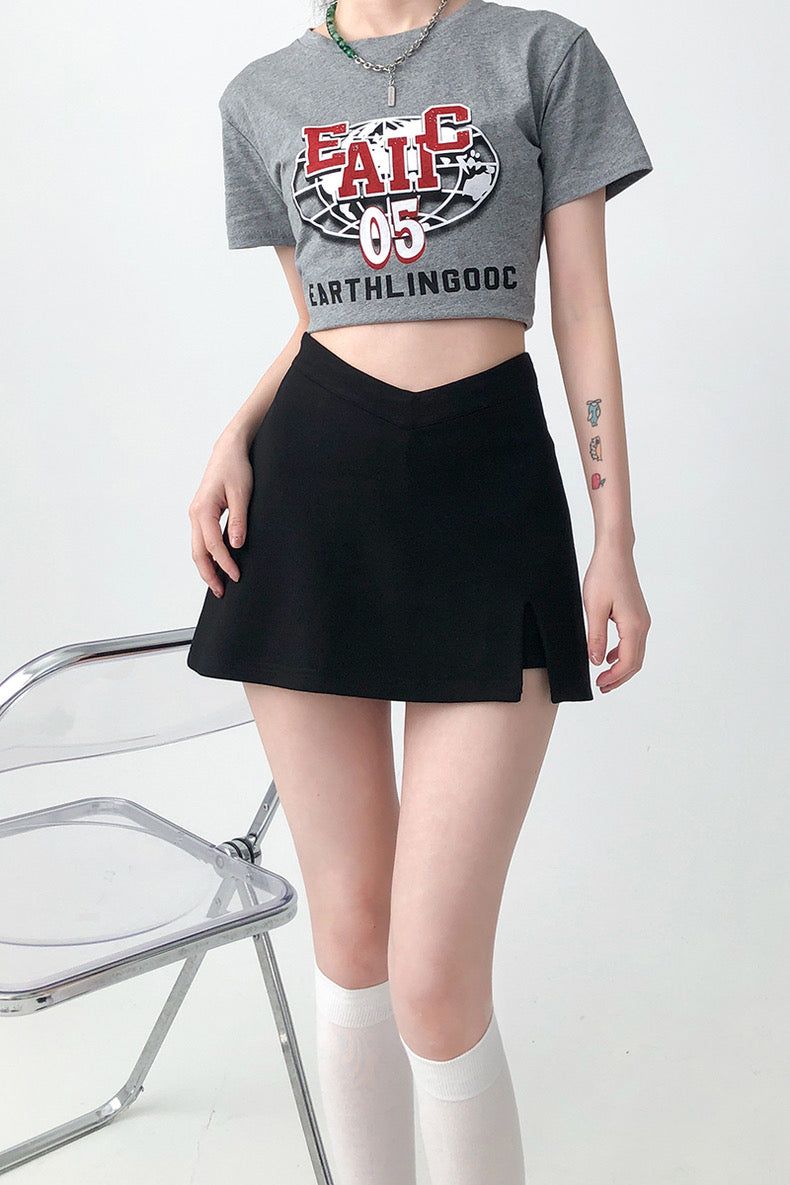 Black V-waist Mini Skirt