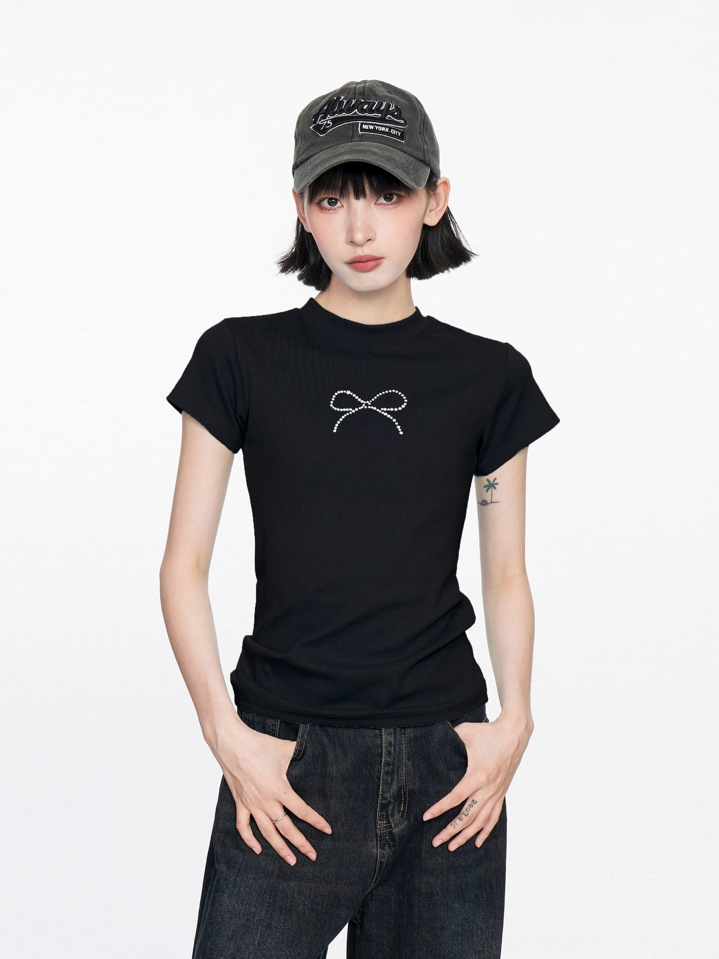 Black Bow Slim Fit Top