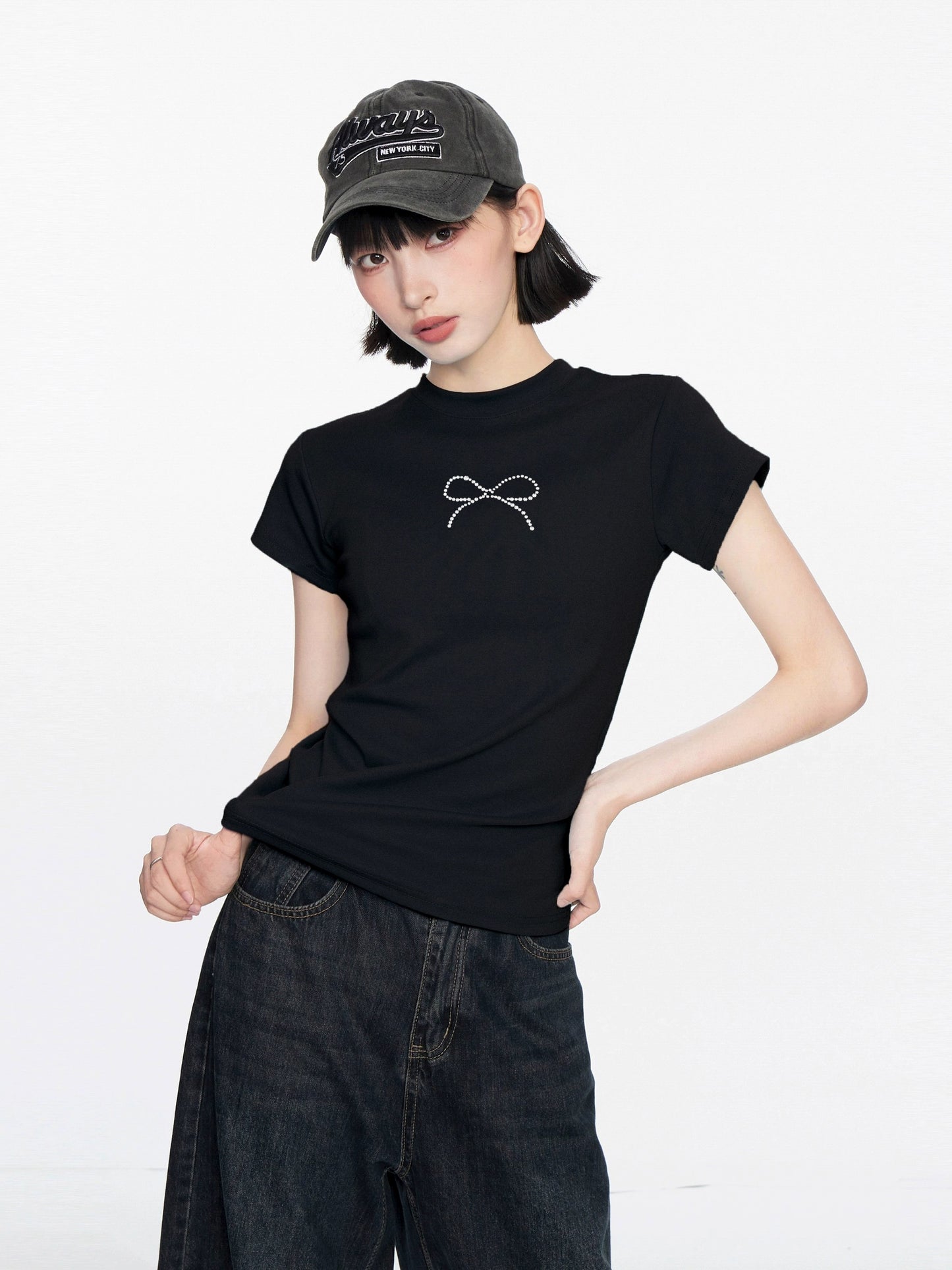 Black Bow Slim Fit Top