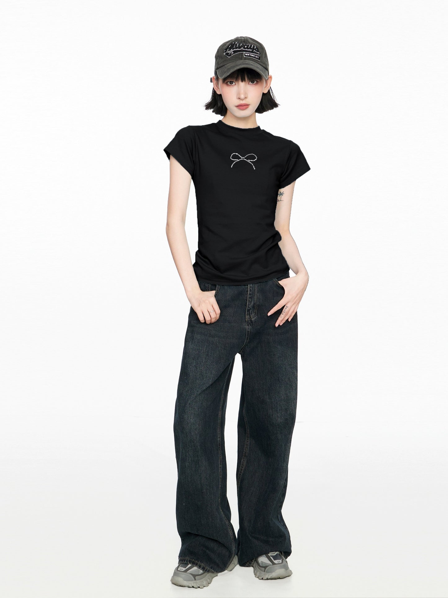 Black Bow Slim Fit Top