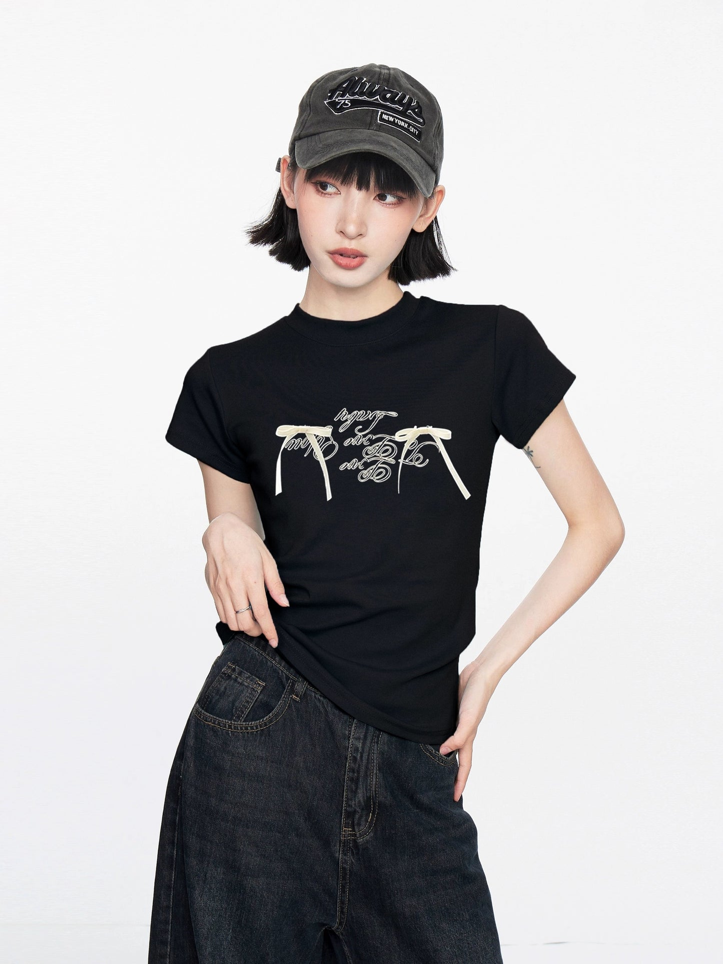 Bow Letter Slim Fit Baby Tee