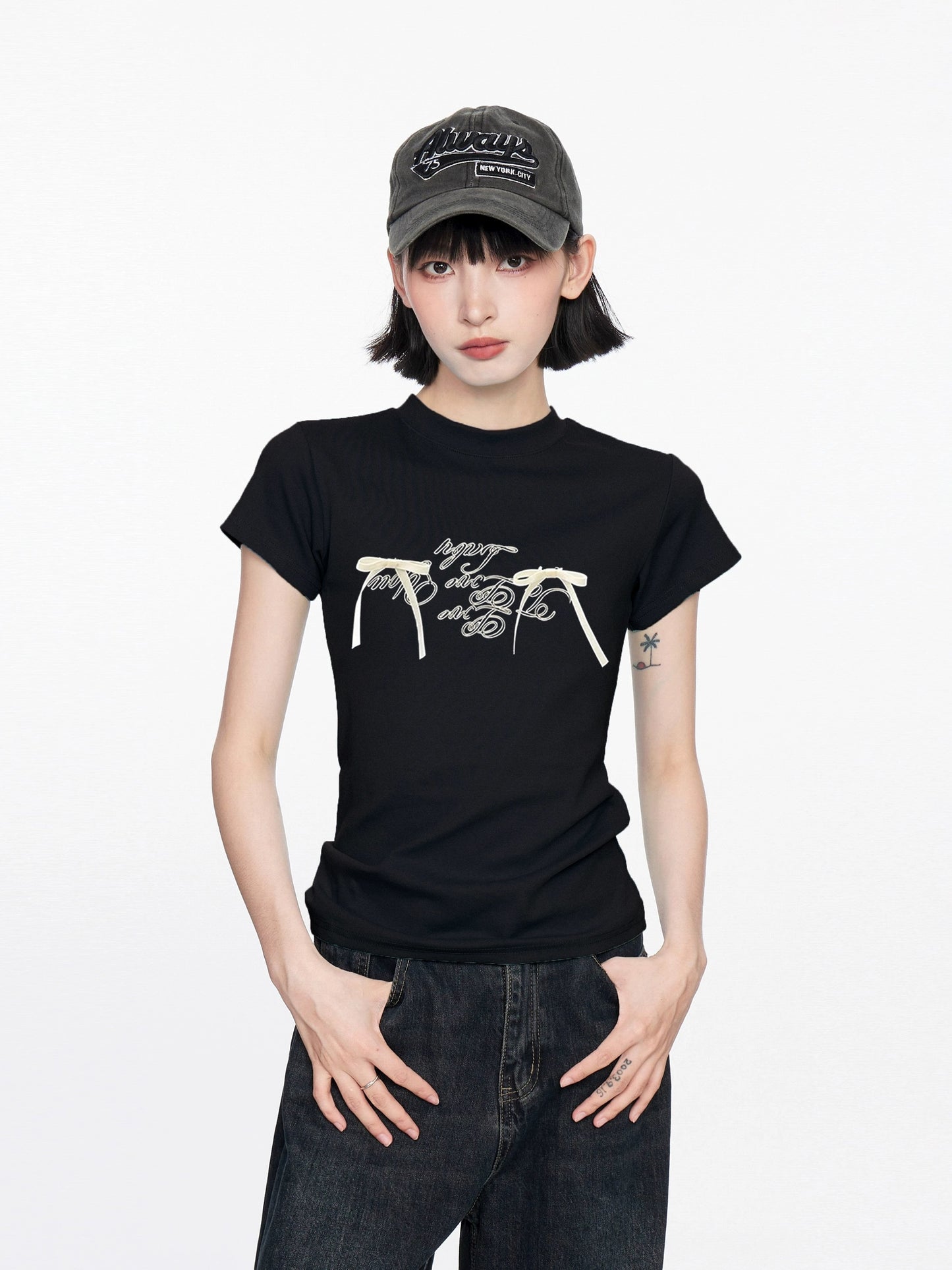 Bow Letter Slim Fit Baby Tee