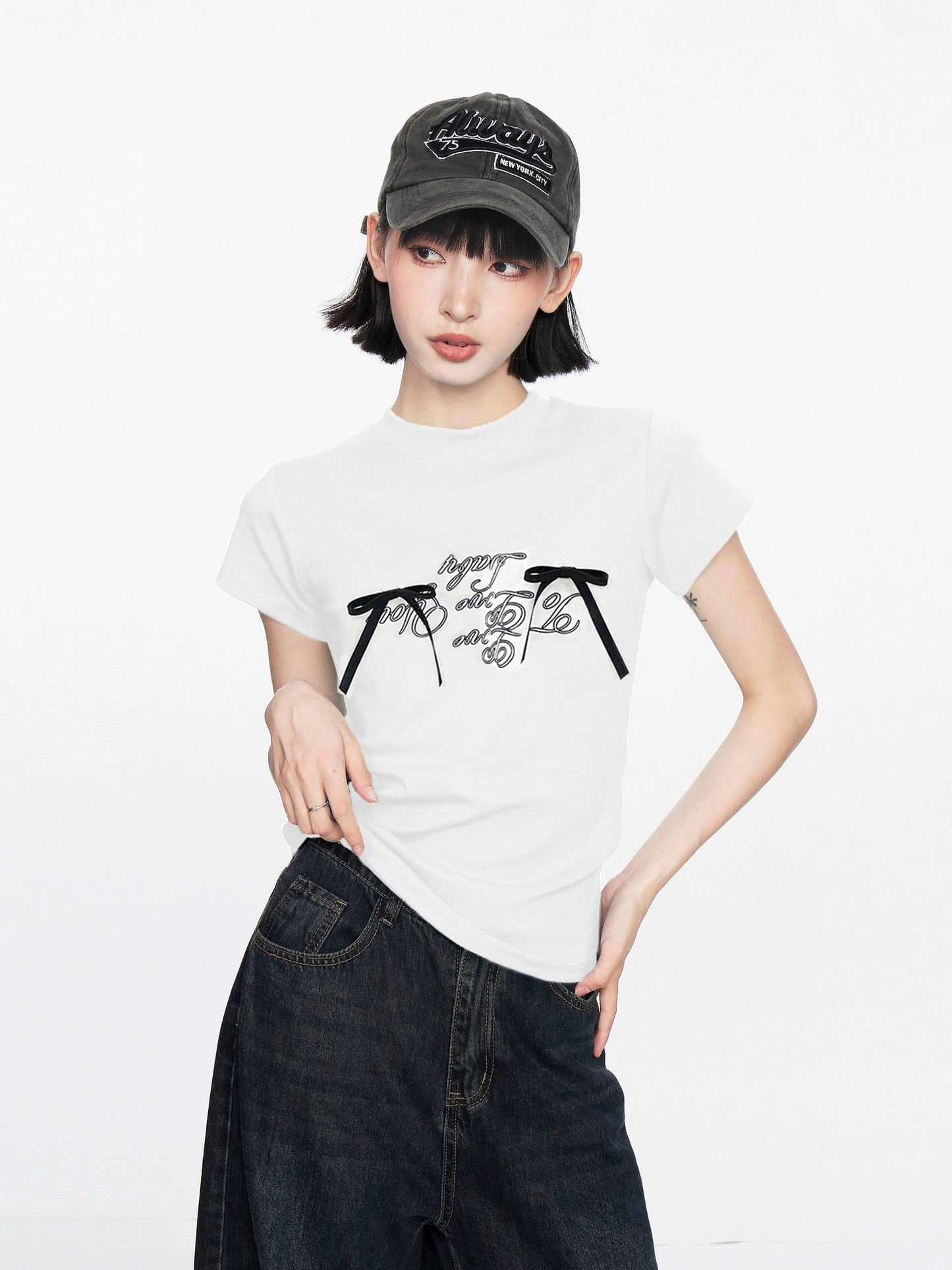 Bow Letter Slim Fit Baby Tee