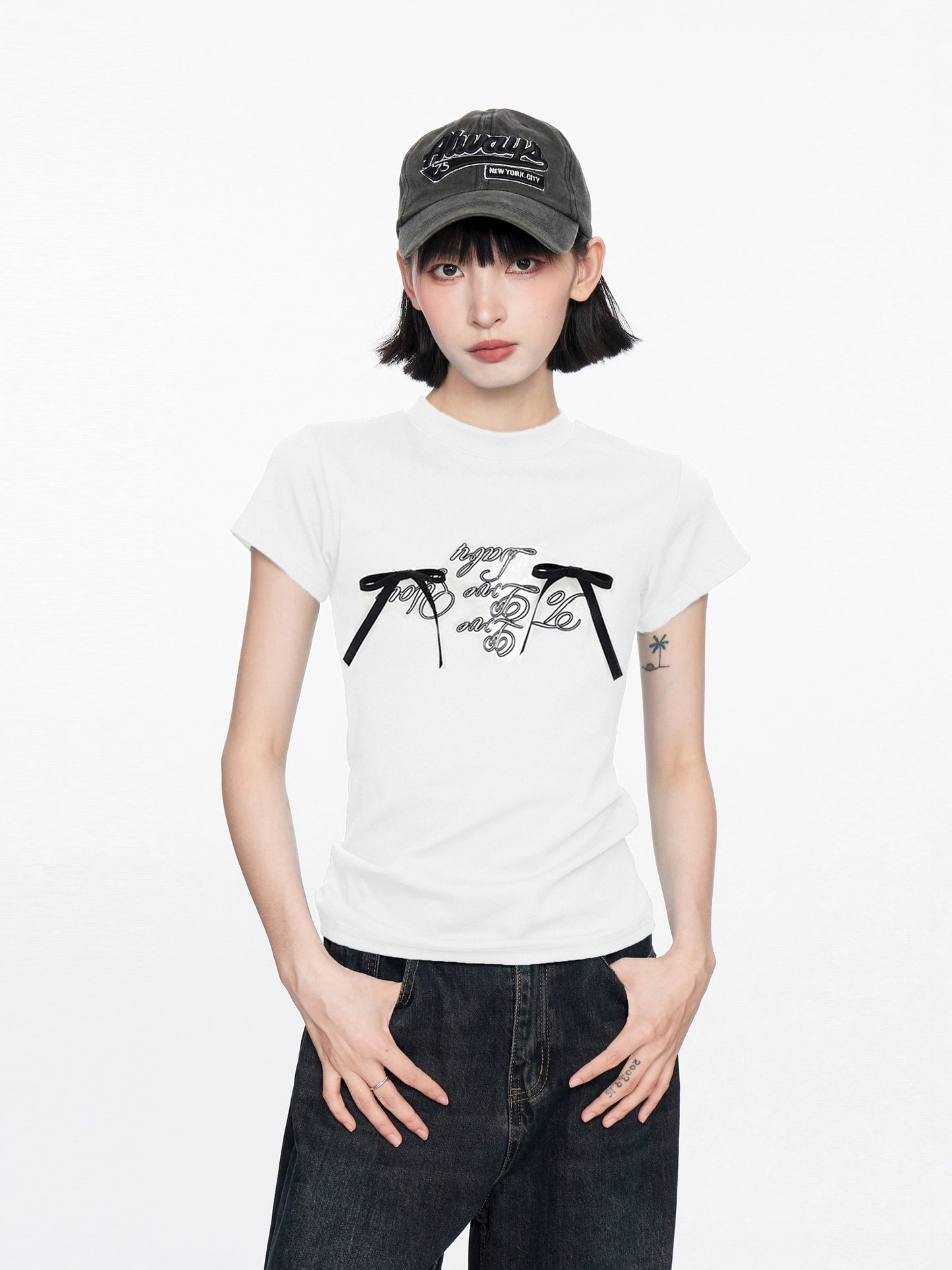 Bow Letter Slim Fit Baby Tee