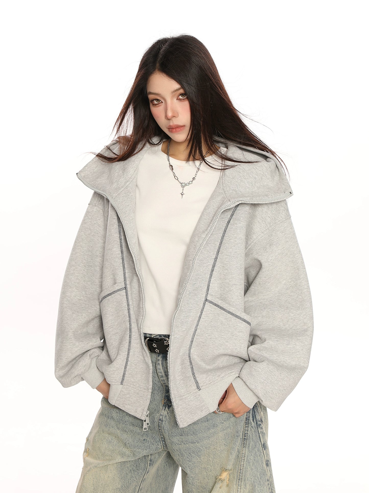 Retro Cardigan Zipper Hooded Jacket