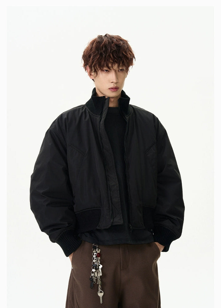 Black Vintage Bomber Cropped Jacket