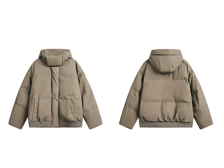 Thickened Solid Collar Hooded Puffer Jacket