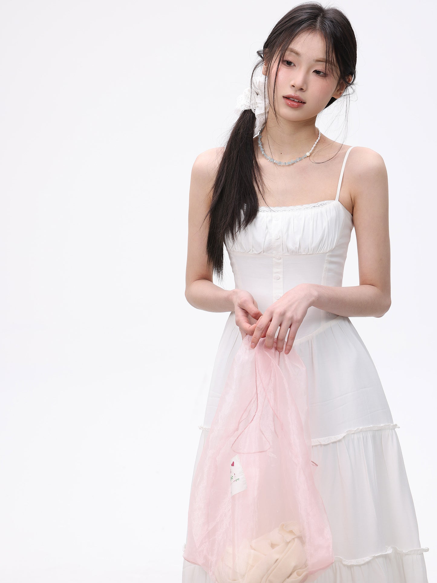 White French A-line Long Dress