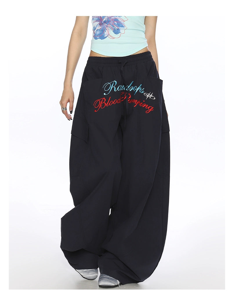 Letter Embroidery Loose Straight Casual Pants