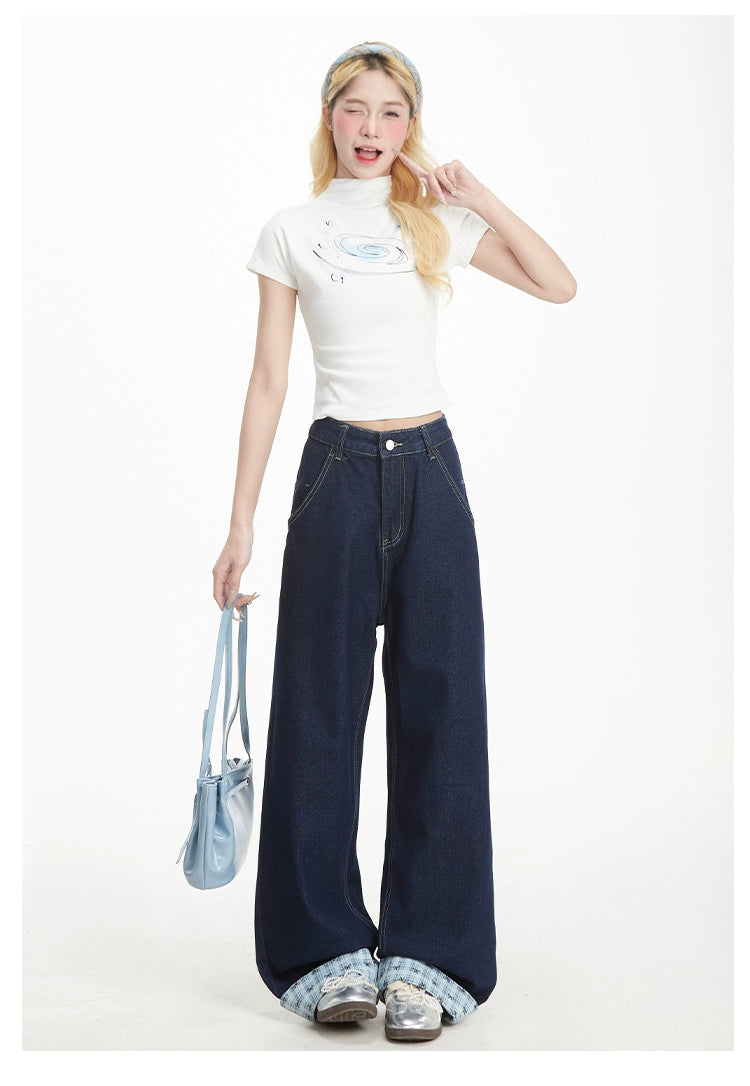 High Street Plaid Patchwork Jeans
