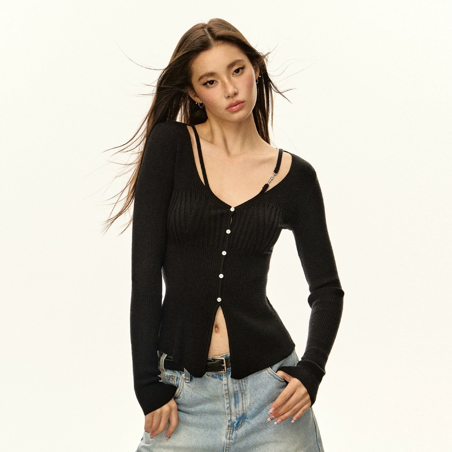 Retro Design Sense Hanging Strain Knitted Cardigan