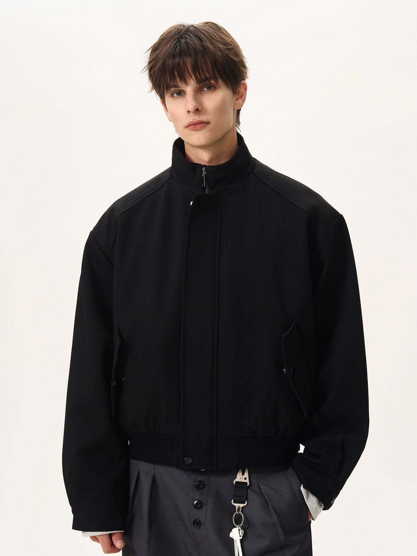 Twill Boxy Fit Stand Collar Jacket
