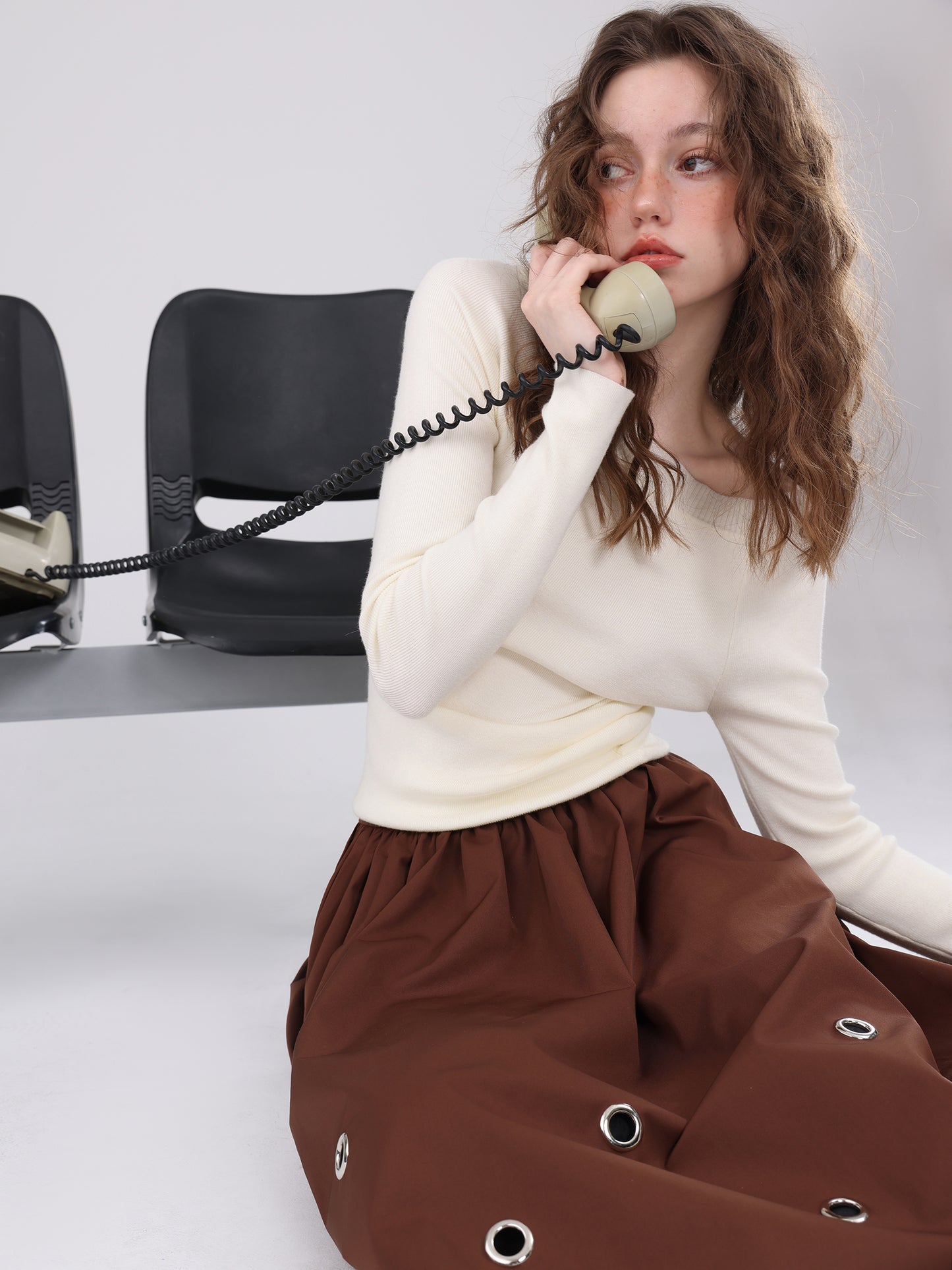 Slant Shoulder Long Sleeve Knit Sweater