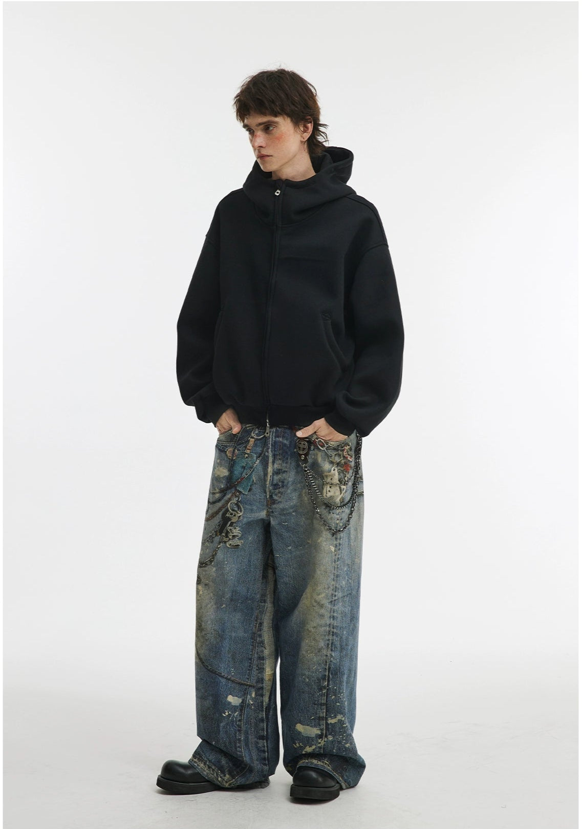 Solid Collar Heavy Weight Hoodie Jacket