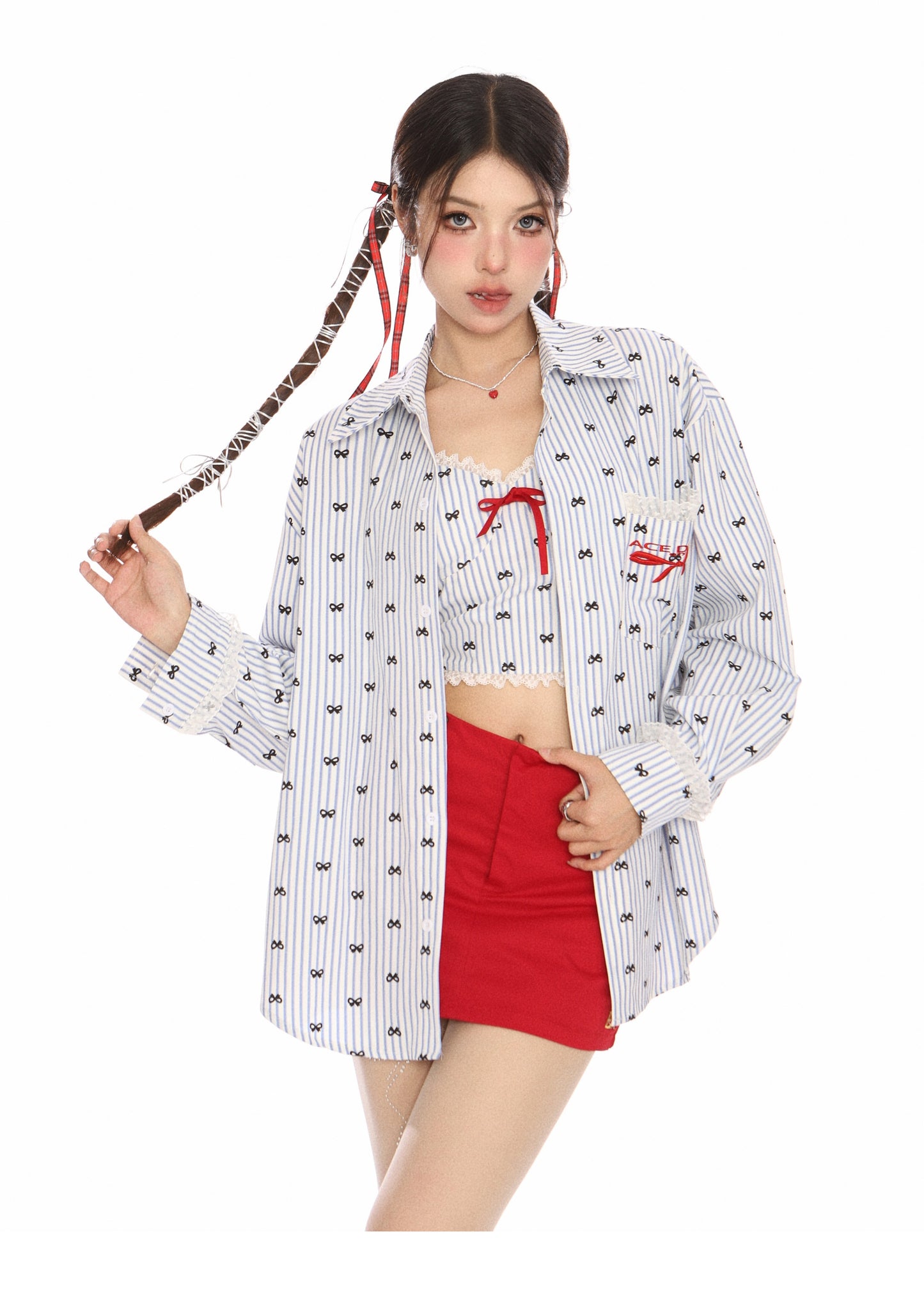 American Bow Embroidered Sleeve Shirt & Mini Top