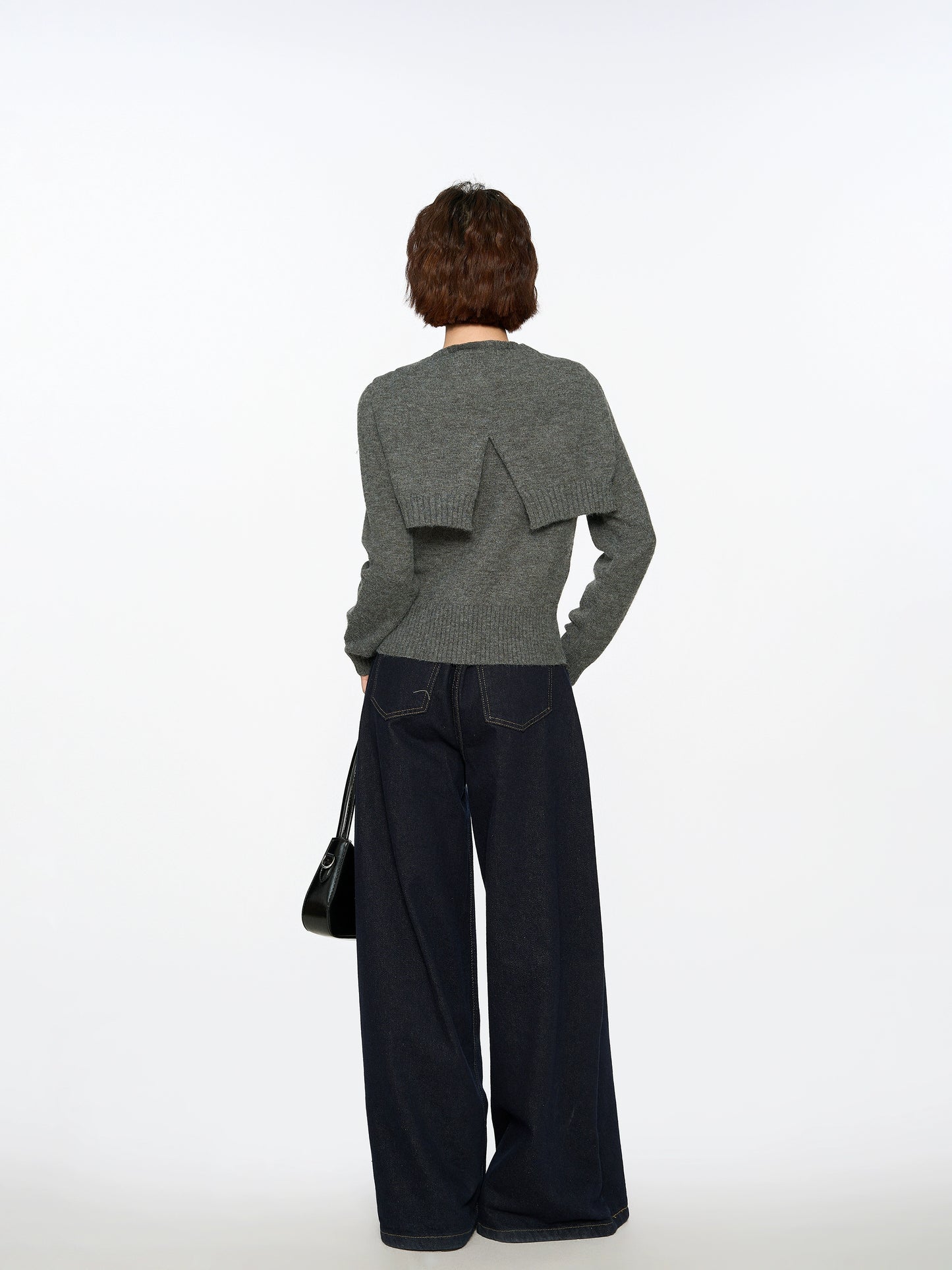 Grey Shoulder Pullover Long-sleeved Sweater