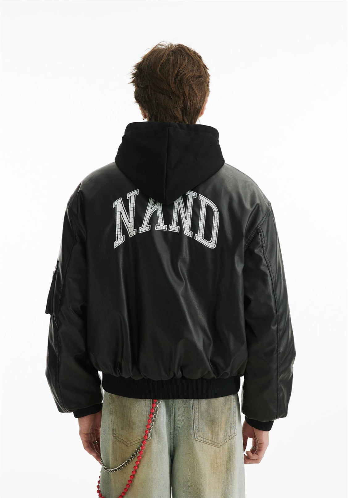 Two Pieces PU Lint Bomber Hooded Jacket