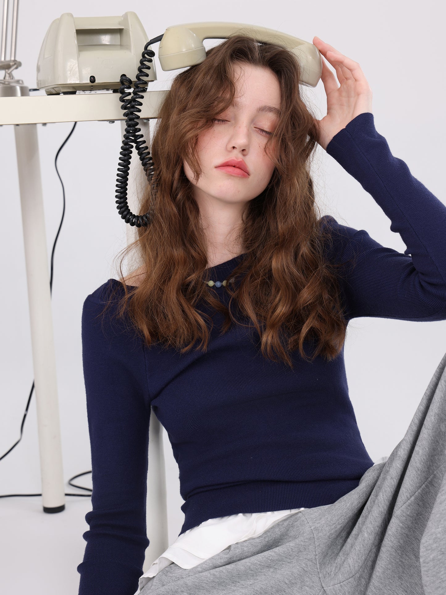 Slant Shoulder Long Sleeve Knit Sweater