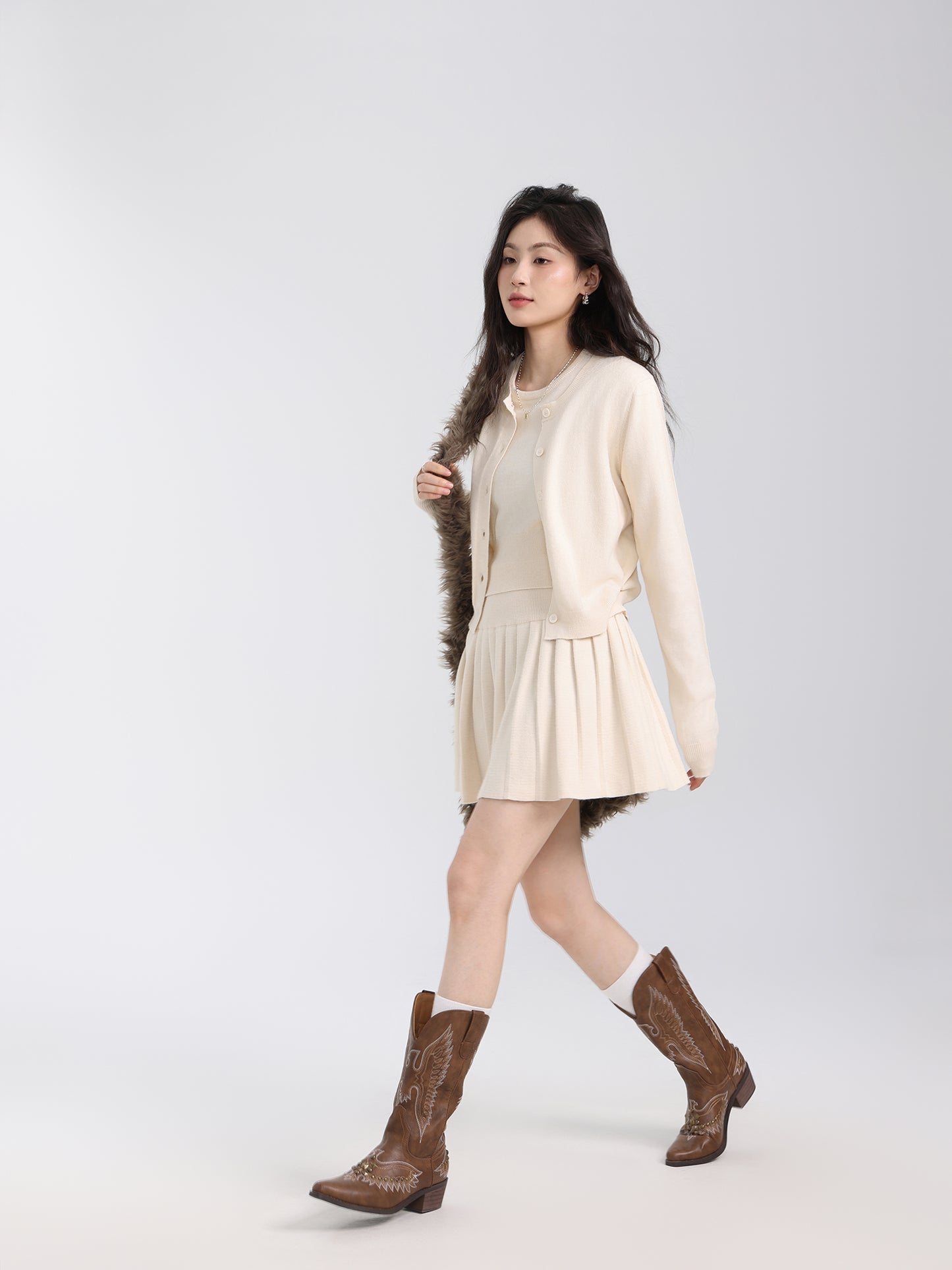 Knit Suit Skirt Cardigan Three-Piece Set