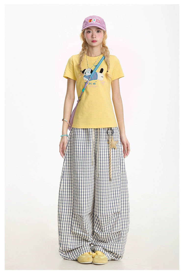 Star Charm Plaid Straight Casual Pants