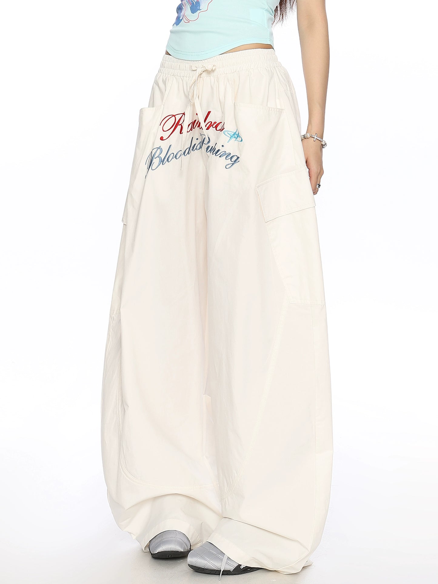 Letter Embroidery Loose Straight Casual Pants