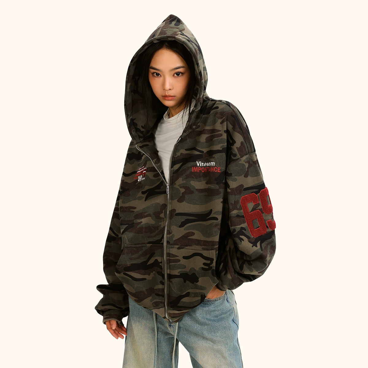 Fleece Thickened Camouflage Cardigan Hooded Retro Jacket