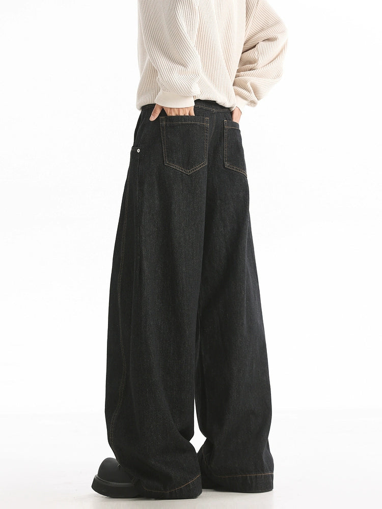 Wide-Leg Causal Black Jeans