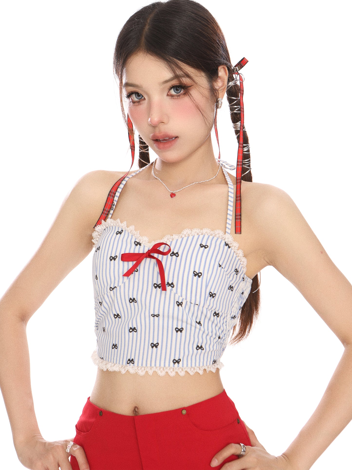 American Bow Embroidered Sleeve Shirt & Mini Top