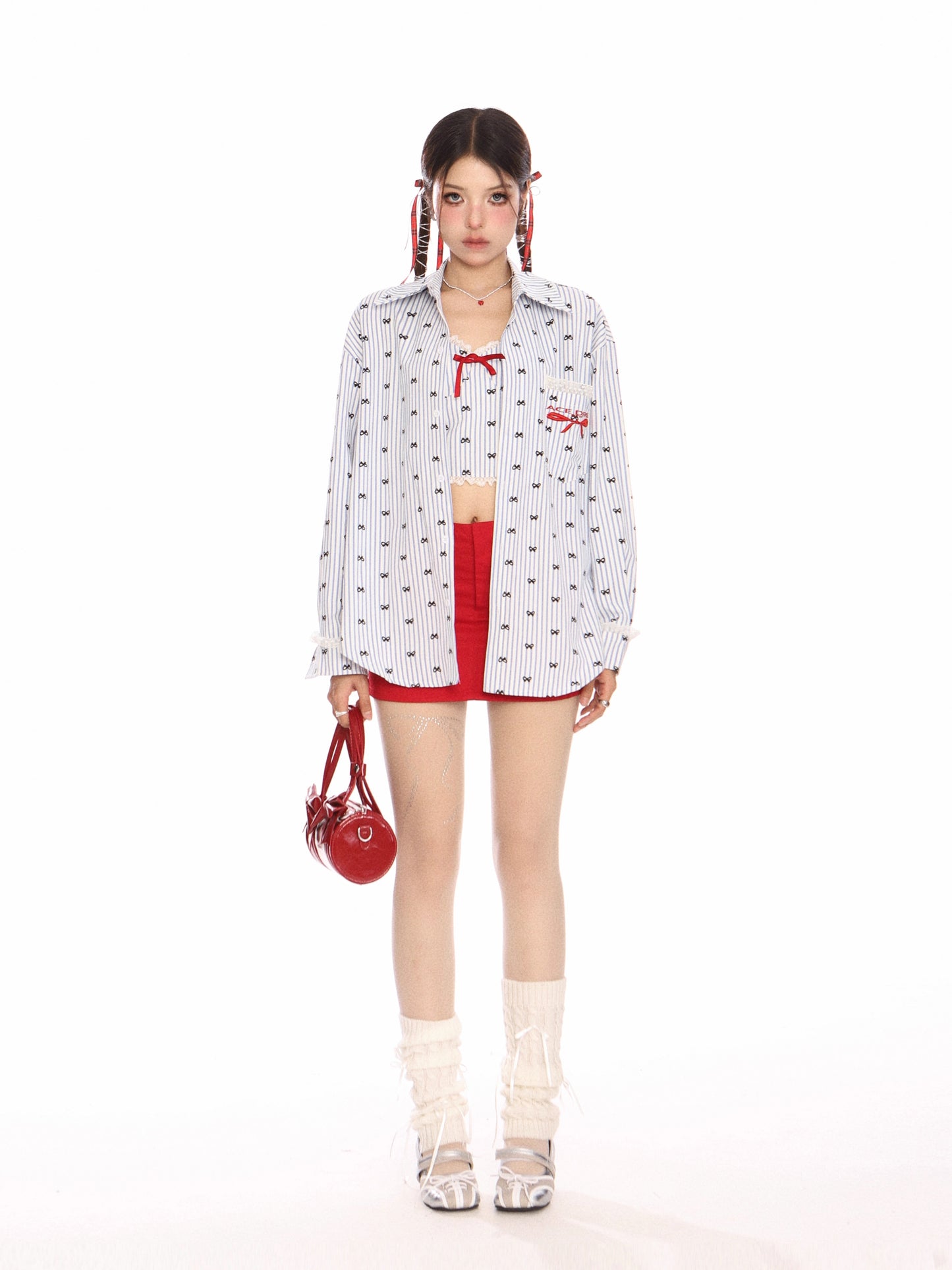 American Bow Embroidered Sleeve Shirt & Mini Top