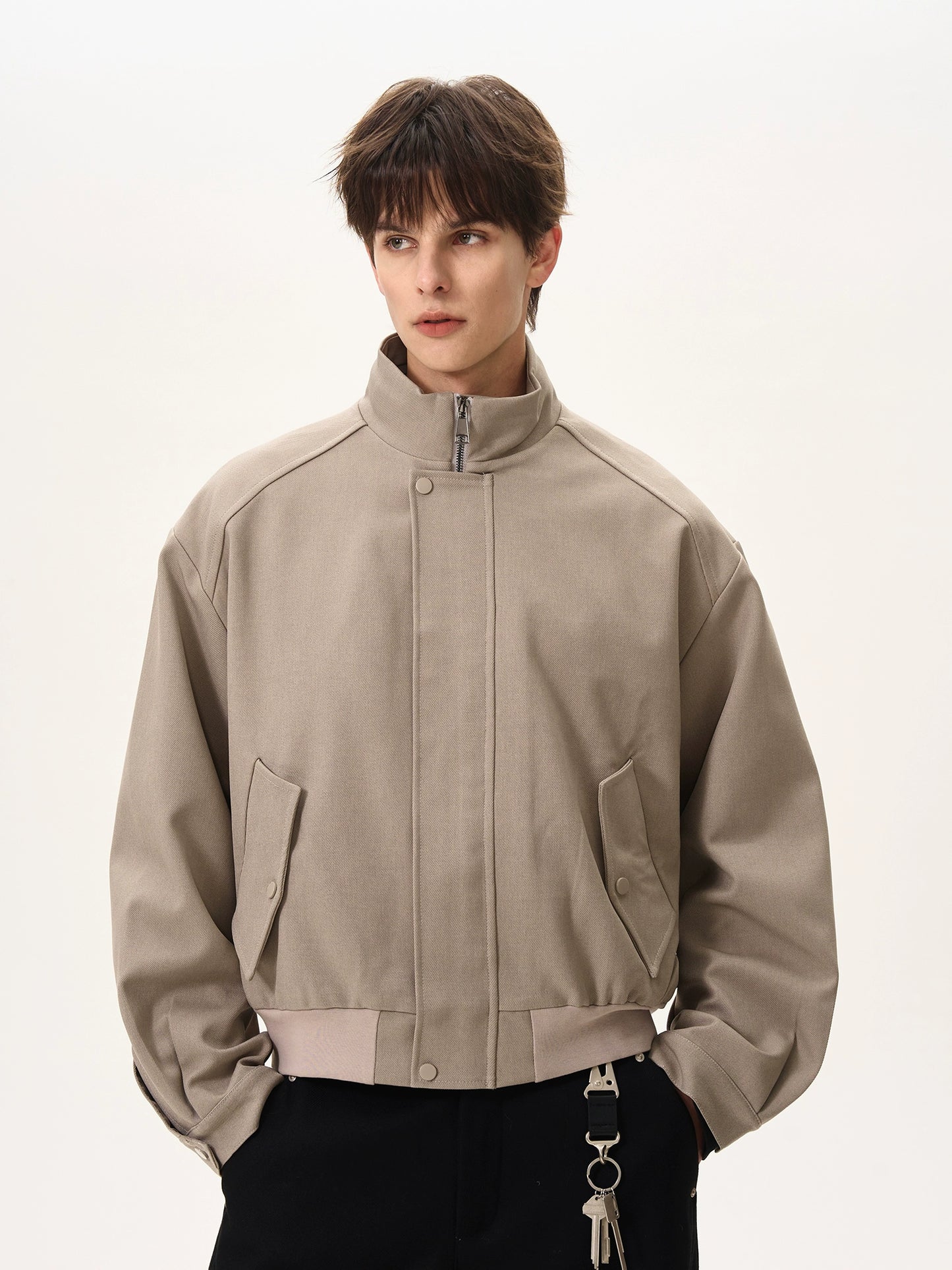 Twill Boxy Fit Stand Collar Jacket