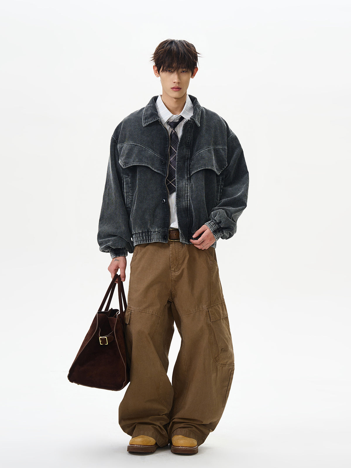 Deconstructed Washed Textured Zip-Up Jacket