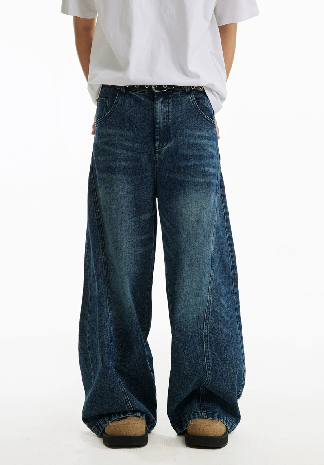 Wide-Leg Ruffian Dark Washed Jeans