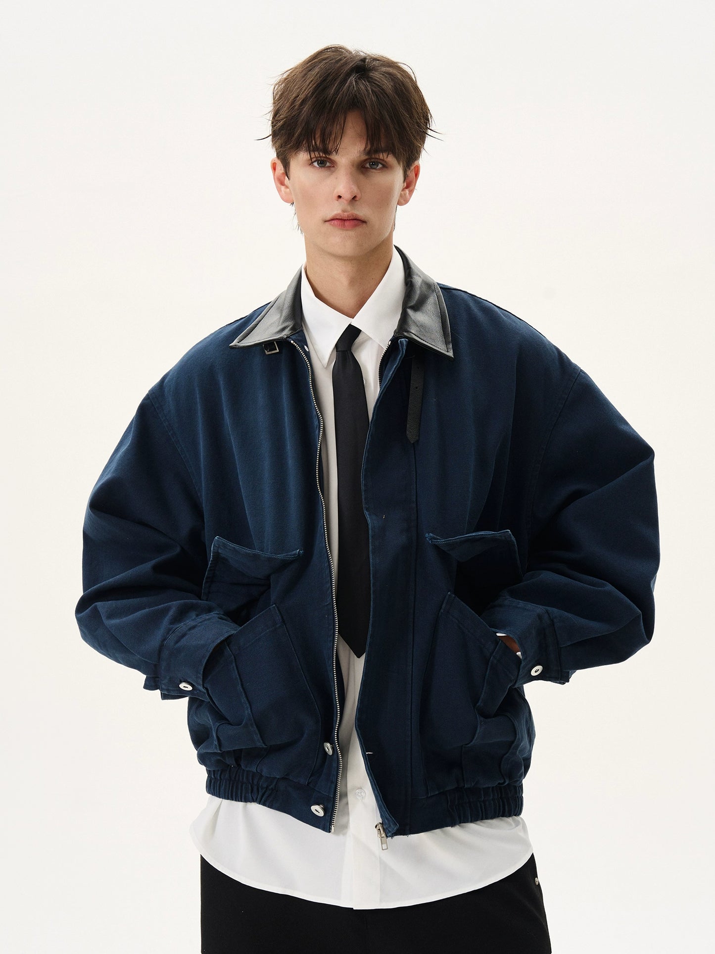 Cargo Bath Leather Collar Boxy Jacket