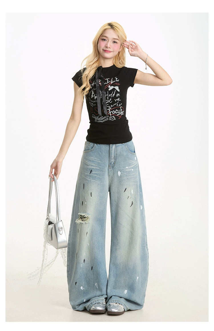 Ink-Splashed Ripped Jeans