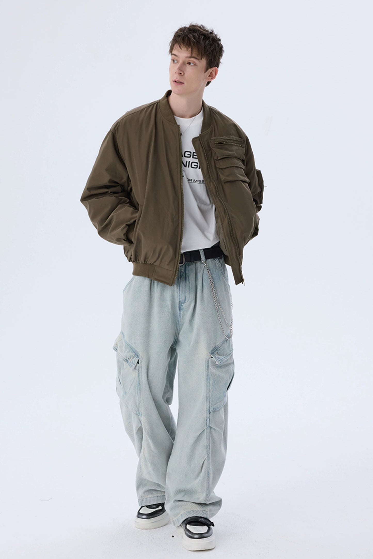 Cropped Down Boxy Padded Casual Bomber Jacket
