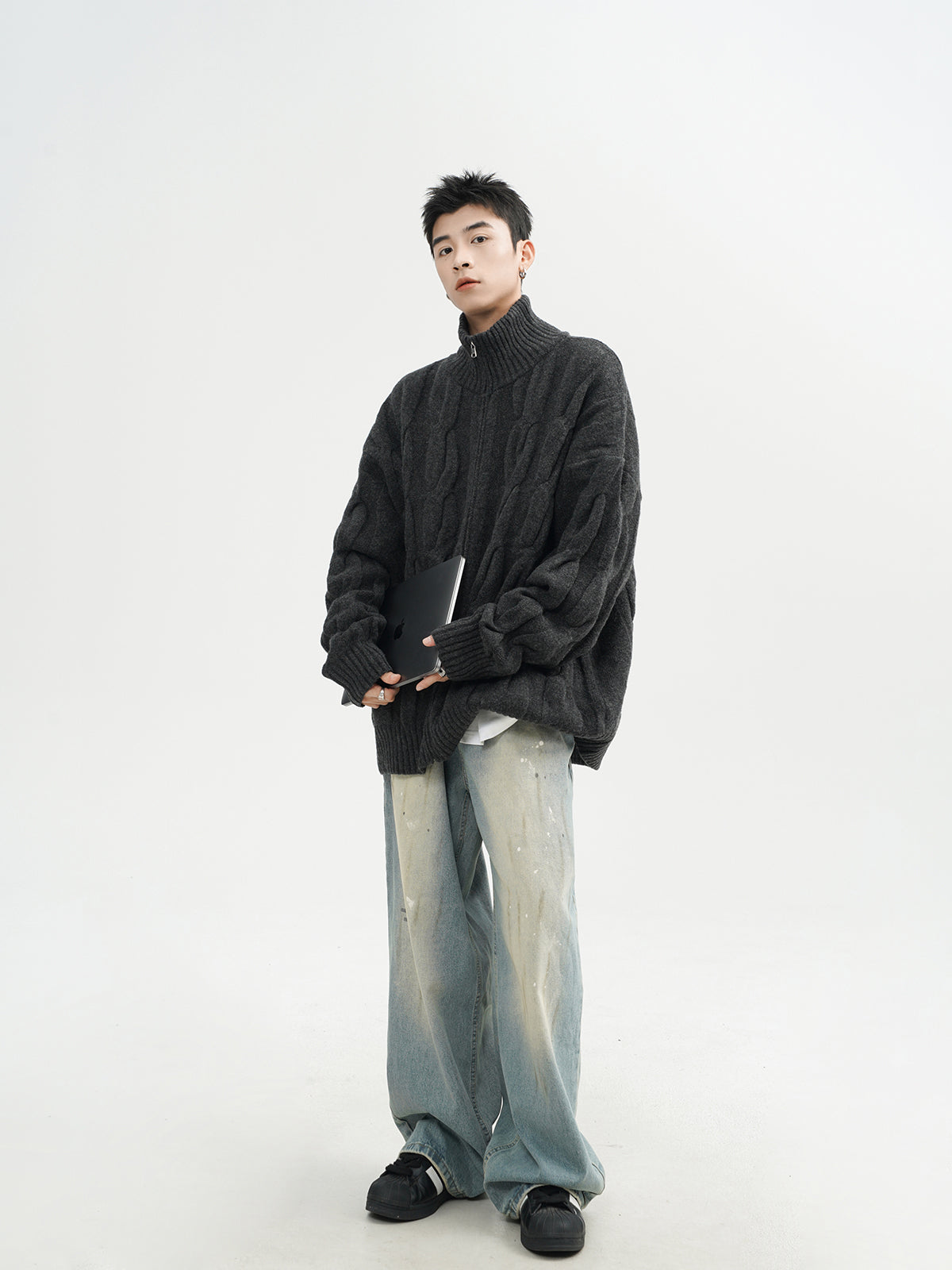 Semi-turtleneck Heavy Spring Cardigan Sweater