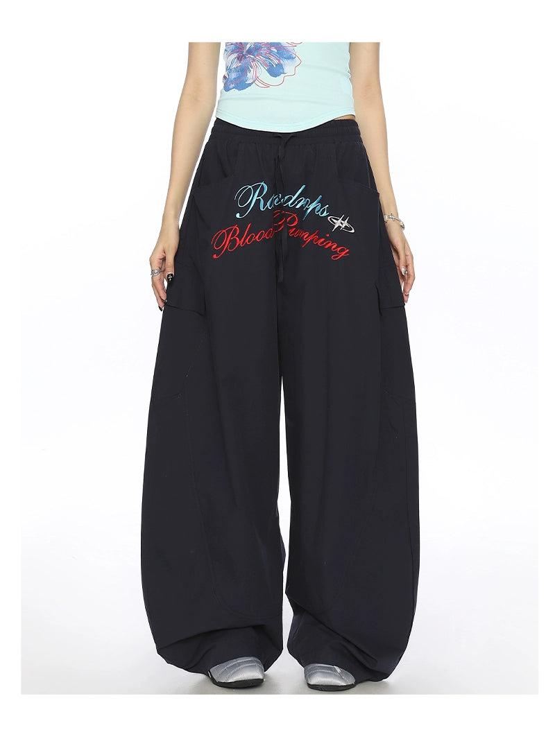 Letter Embroidery Loose Straight Casual Pants