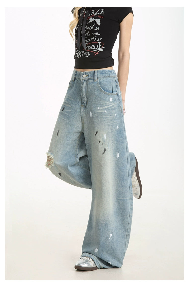 Ink-Splashed Ripped Jeans