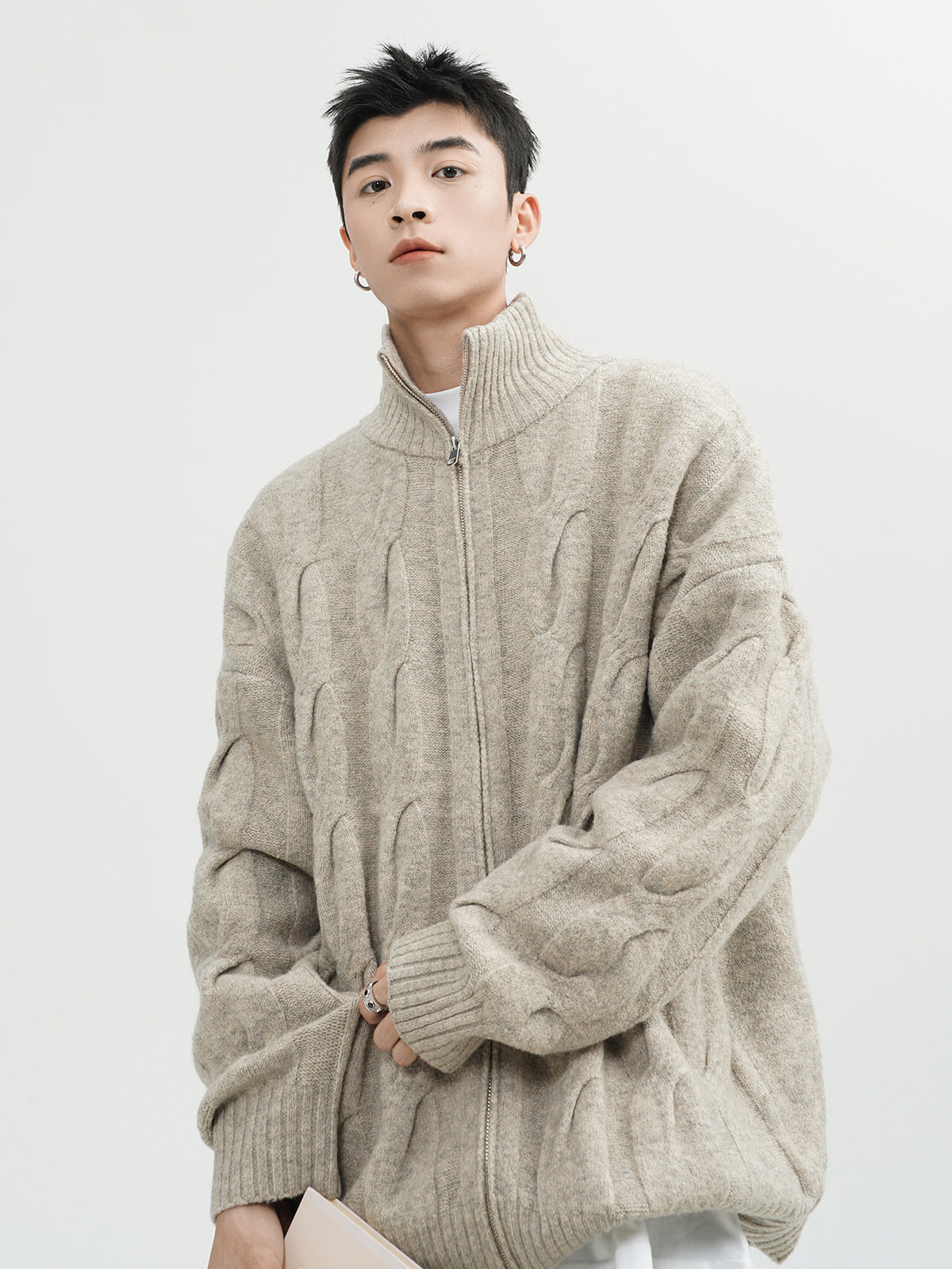 Semi-turtleneck Heavy Spring Cardigan Sweater